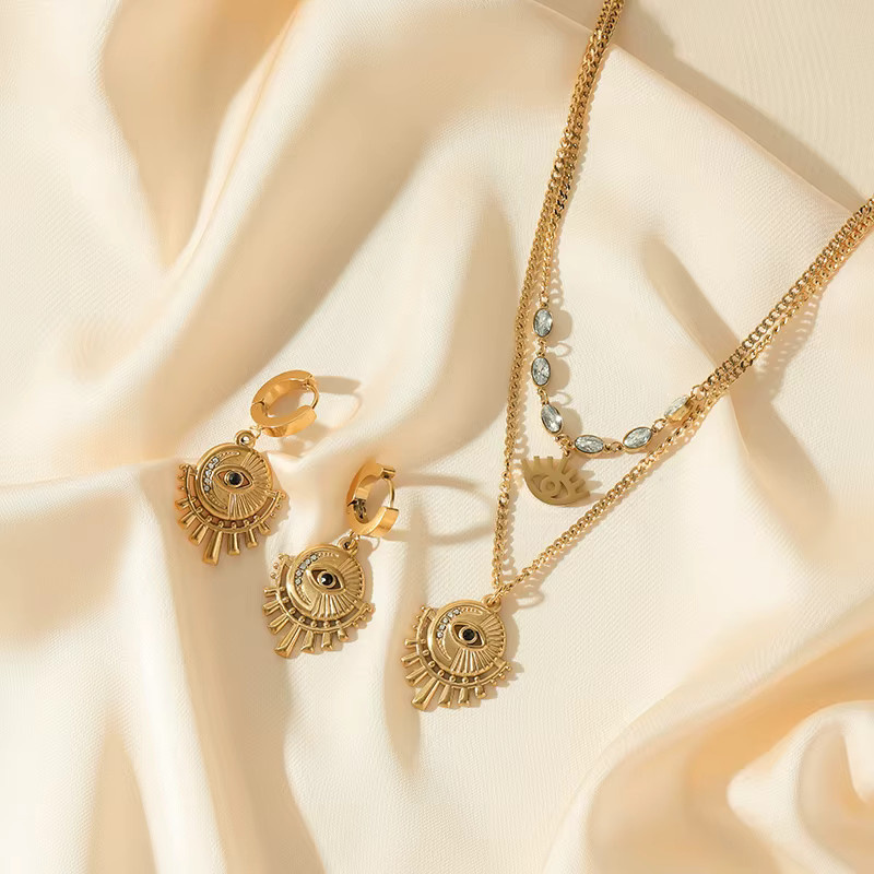 Eilieck Schmuck-Set, Halskette, Ohrringe, Edelstahl, Vintage, Gold, Damen - Bild 2