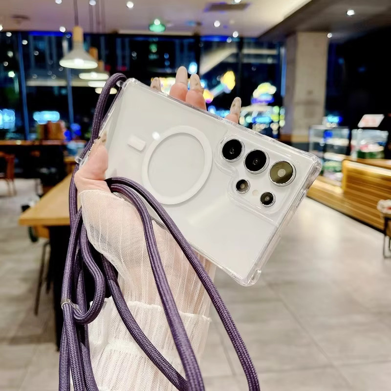Magnetische Crossbody Schutzhülle mit Trageriemen für Samsung Galaxy S25 Ultra, S24 Plus, S25 Plus und S23, transparente Hülle mit kabelloser Ladefunktion - Bild 3