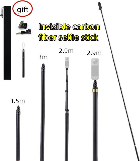 Insta360 Unsichtbarer Selfie-Stick aus Carbonfaser für X4, X5, X3 als Bullet Time Bundle Stativ-Griff in Schwarz - Bild 1