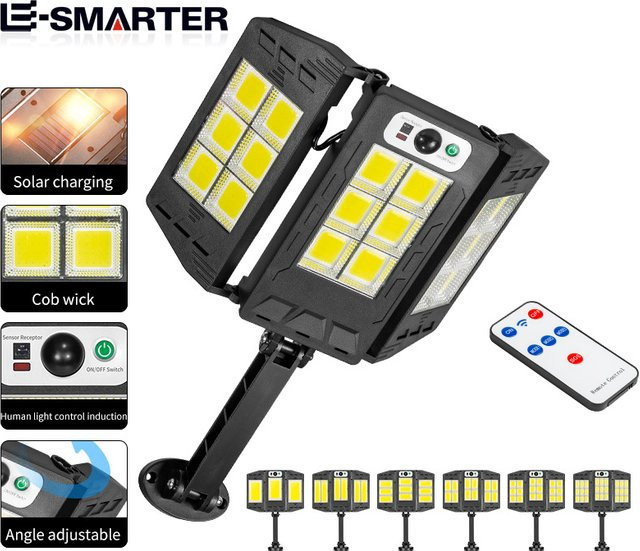 ESMARTER LED Cob Solar Außenleuchte mit Fernbedienung und Bewegungssensor für Garten und Landschaft - Bild 1