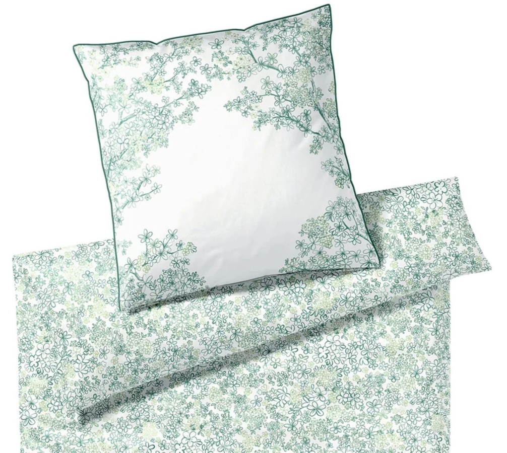 Elegante Mako-Satin Bettwäsche Belle Blattgrün Zweige mit floralem Naturdesign, B/H: 135 x 200 cm und 80 x 80 cm - Bild 1