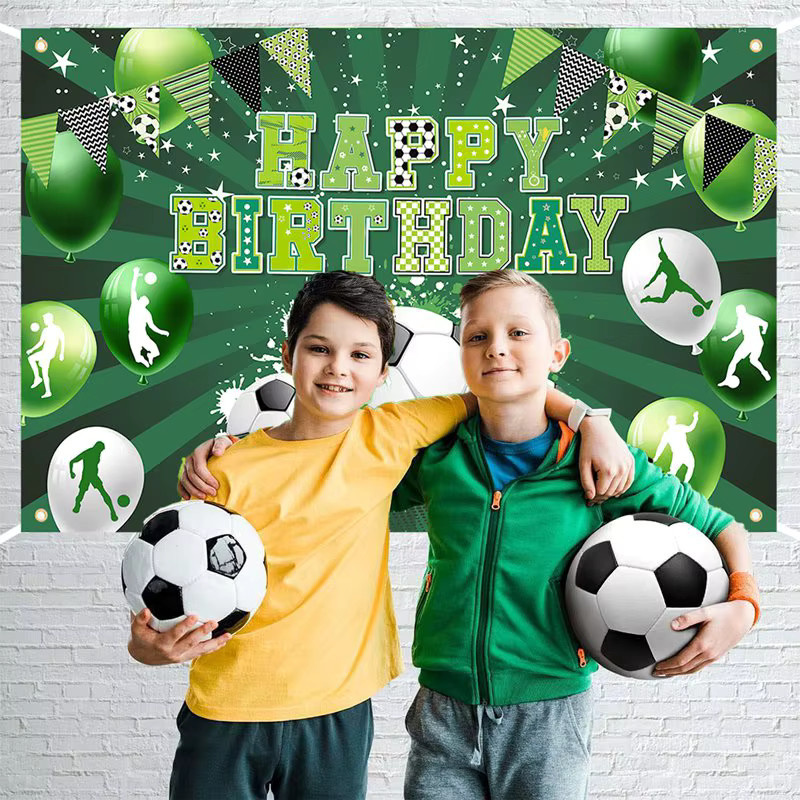 VIKAMA Fußball-Party-Hintergrund für Kindergeburtstage in Grün, Sportlicher Fotografie-Hintergrund aus Textil - Bild 4