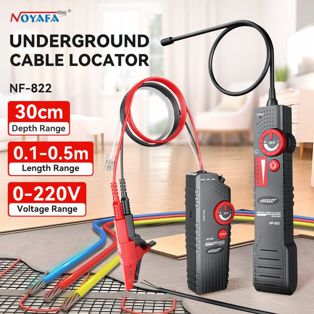 NOYAFA NF-822 Unterirdischer Kabelsucher mit Krokodilklemme, Schwarz, Hoch- und Niederspannungs-Draht-Locator und Netzwerk-Draht-Tracker - Bild 1