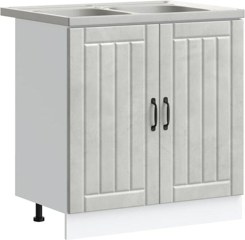 Küchenschrank Lucca Spülenschrank Set 2 Stück vidaXL Grau Holzwerkstoff B/T/H: 80 x 46 x 81.5 cm - Bild 1