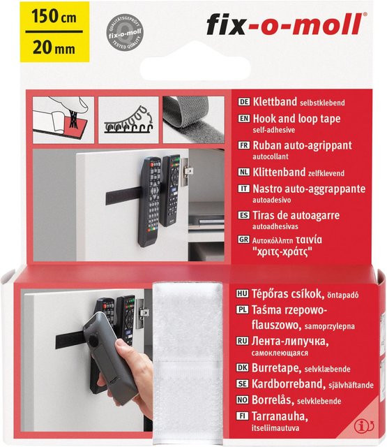 Fix-o-moll Klettband selbstklebend Weiß, Breite: 2 cm, Länge: 150 cm - Bild 1