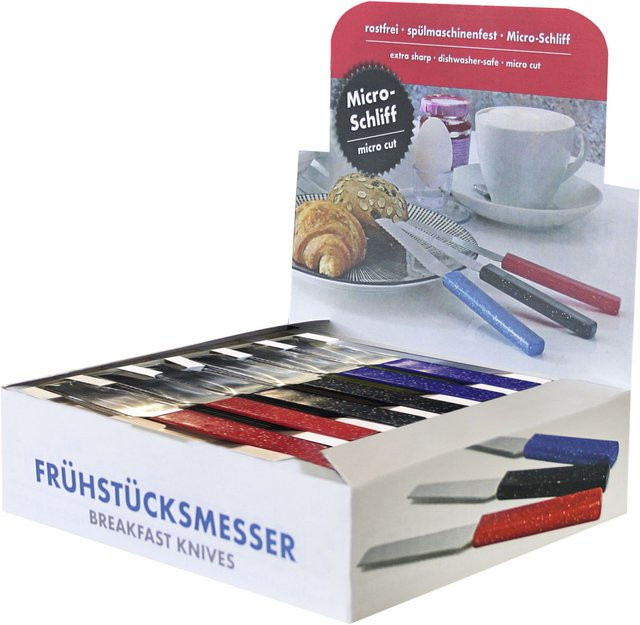 Schneider Frühstücksmesser aus Edelstahl mit Kunststoffbeschichtung, Mehrfarbig (Rot, Blau, Schwarz), 30 Stück Packung - Bild 1