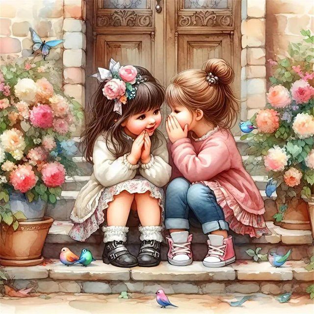 YUTTEE Diamond Painting DIY Mädchen Cartoon Blumen Mosaik Set für Kinder mit runden Diamanten - Bild 1