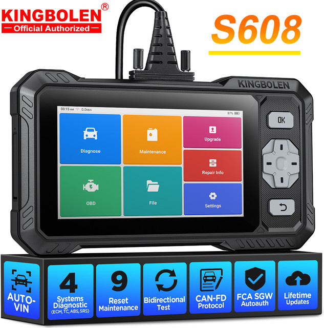 KINGBOLEN S608 Diagnosegerät mit 6,2 Zoll Display für deutsche Fahrzeuge, OBD-Scanner für ABS, SRS, Motor und Getriebe mit 9 Reset-Funktionen und aktivem Test, Schwarz - Bild 1