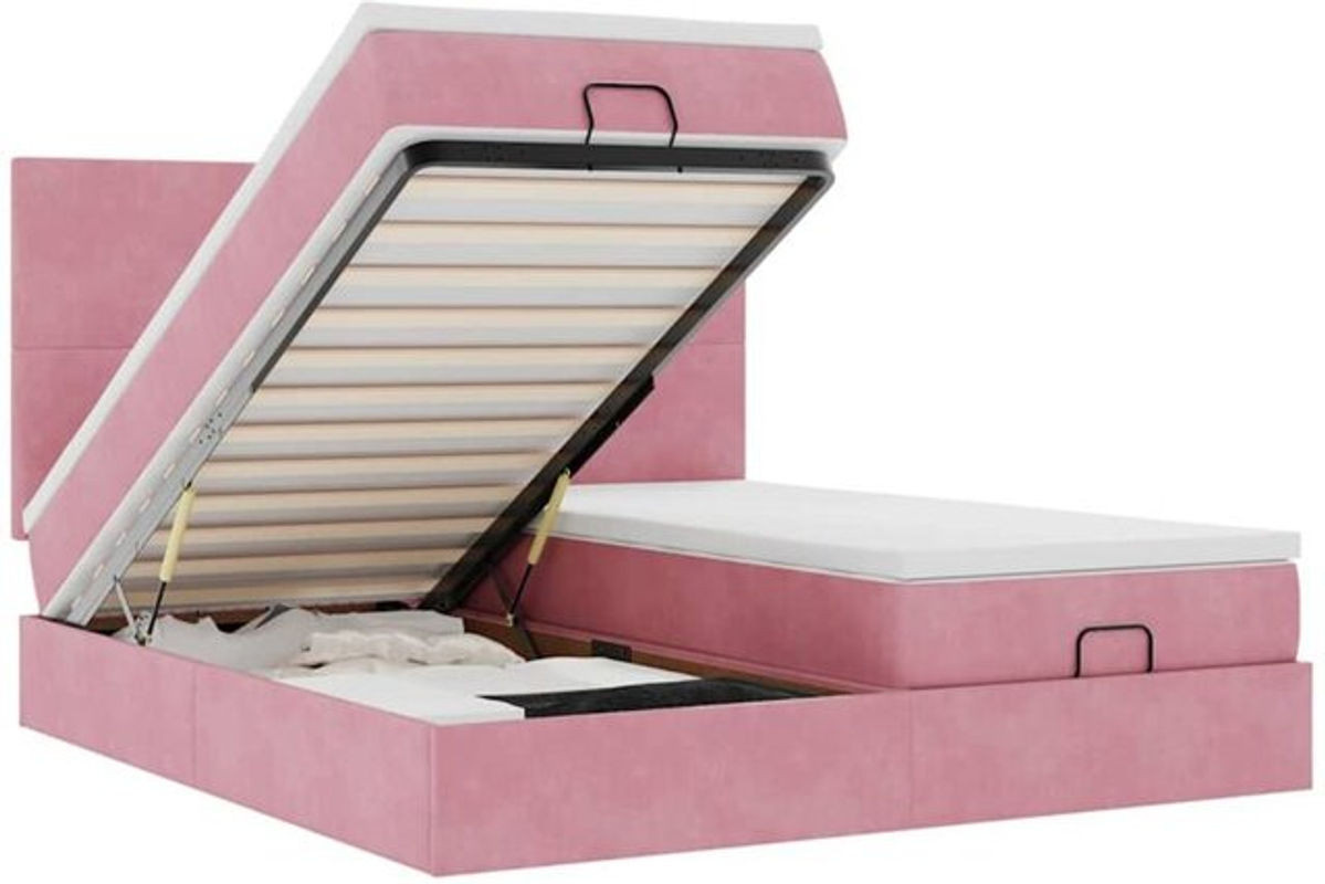 Vidaxl Ottoman Polsterbett mit Matratze aus Samt in Rosa, B/T/H: 160 x 200 cm - Bild 1