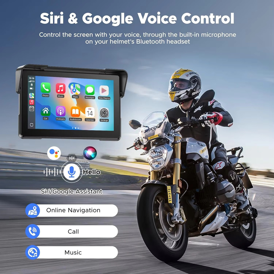 Develuck Tragbares 7-Zoll Motorrad-GPS-Navigationsgerät mit Carplay und Android Auto, 2K-DVR, IPX7 wasserdicht und Dual-Bluetooth, Schwarz - Bild 5