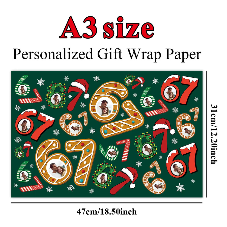 3 Blatt individuelles Foto-Geschenkpapier mit grünem Design für Weihnachten, Geburtstage und Partys - Bild 4