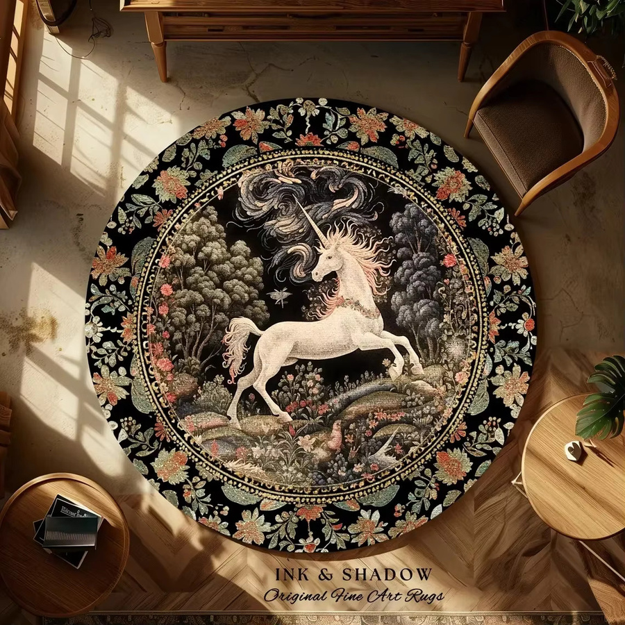 Runder Anti-Rutsch Teppich mit Einhorn und Geparden-Design in Multicolour für Wohnzimmer, Schlafzimmer oder Küche - Bild 2