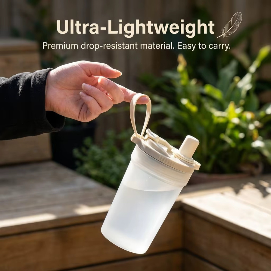 WORTHBUY Auslaufsicherer Trinkbecher mit Strohhalm und Sieb, tragbare Plastikwasserflasche für heiße und kalte Getränke, transparent lila - Bild 3