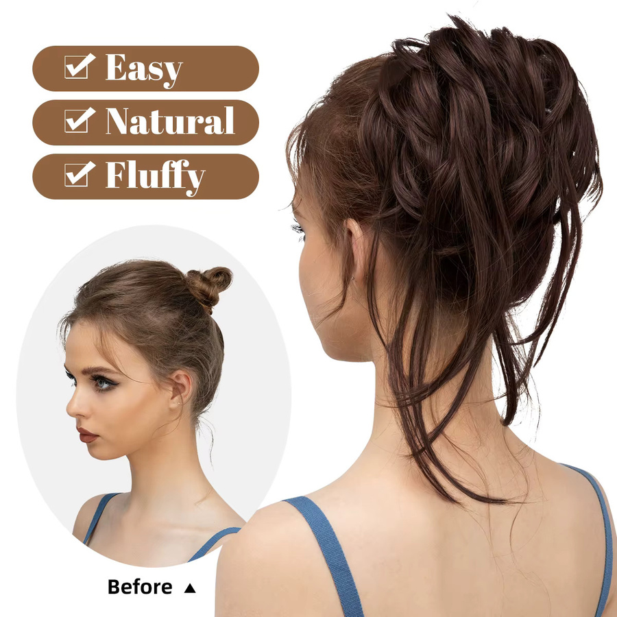 SARLA Messy Bun Haarteile Scrunchie, Schwarz, Blond, Braun - Bild 3