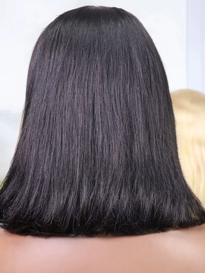 Doralia Bob-Perücke, 100 % Echthaar, brasilianisches Remy, HD, transparente Spitze, gerade - Bild 5