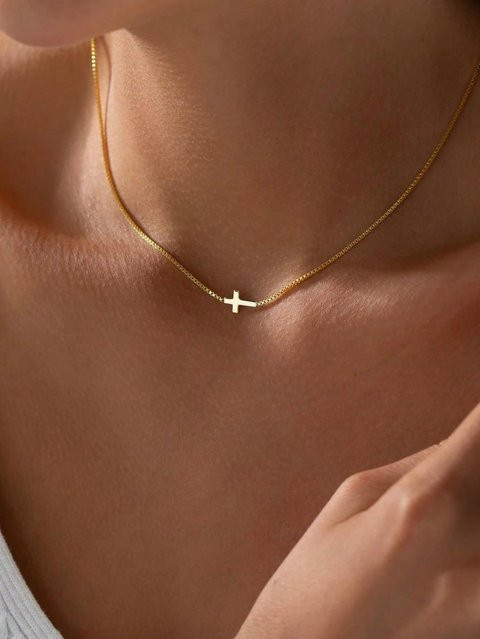 Lucky Star Jewelry Halskette, Kreuzanhänger, Edelstahl, Gold, Damen - Bild 1