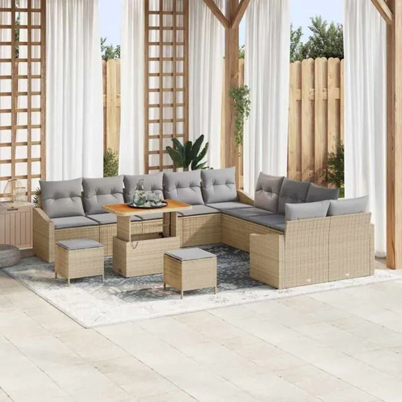 vidaXL Garten-Sofa-Set aus Poly-Rattan mit 13 Kissen in Beige und Grau im modernen Design - Bild 1