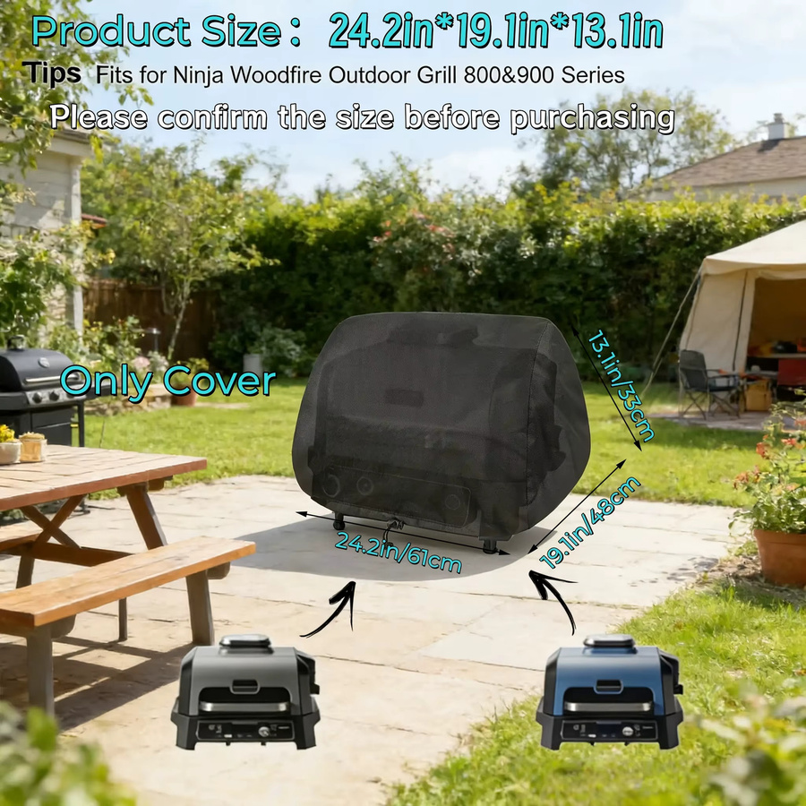 BBQ-Grillabdeckung für Außengrills in Schwarz mit Kordelzug-Design, B/T/H: 61,0 x 48,0 x 33,0 cm - Bild 1