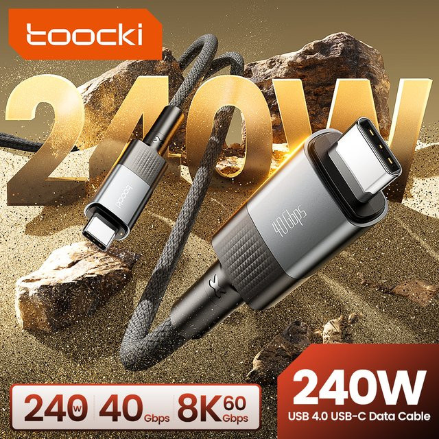 Toocki USB 4.0 Kabel Typ C auf Typ C, Black, 40Gbps, 8K @ 60Hz, Thunderbolt 3 kompatibel, 240W Schnellladekabel - Bild 1