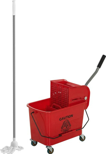 HOMCOM Wischeimer mit Rädern und Auswringersystem inklusive Mopp, 20 l, Rot, Aosom - Bild 1