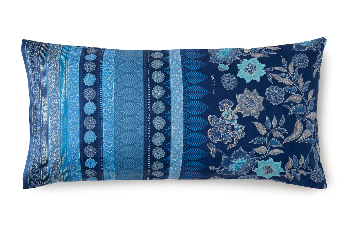 Bassetti Mako-Satin Kissenhülle BW Varigotti Blau mit floralem Design, B/H: 40 x 40 cm - Bild 1