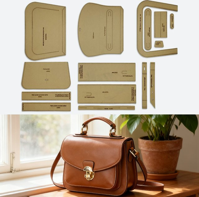 YOMDID 15er Set DIY Handtaschen Vorlagen aus Kraftpapier für handgemachte Umhängetaschen und Lederhandwerk in Braun - Bild 1