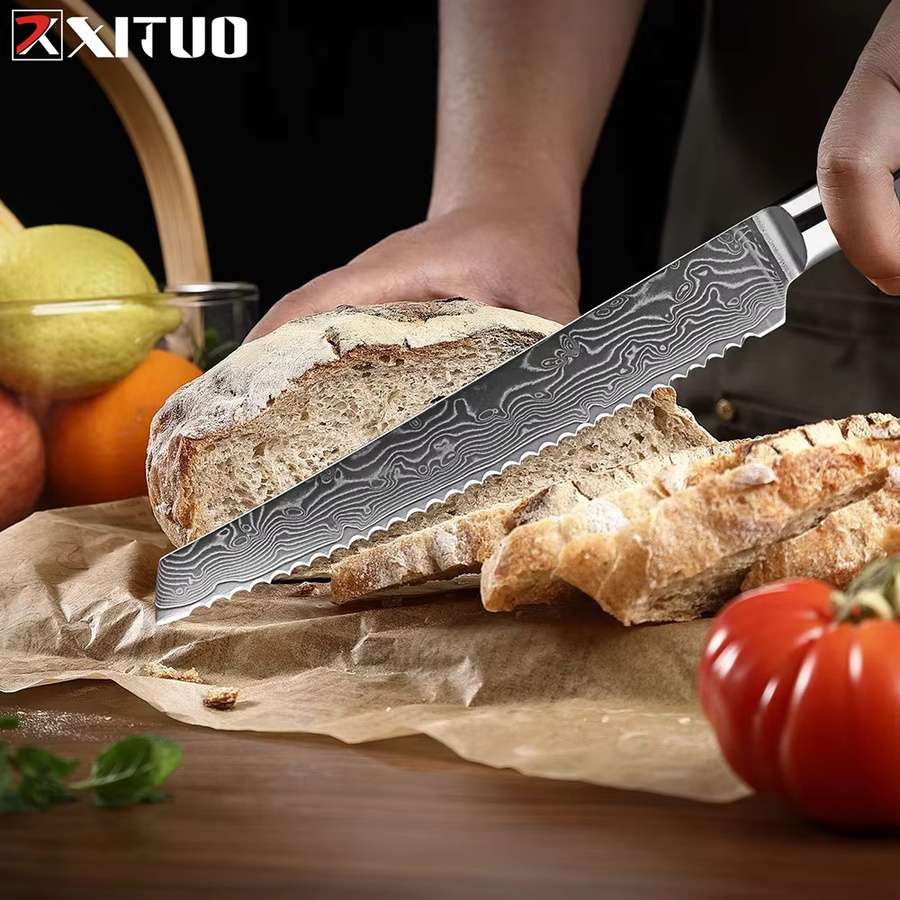 Xituo Brotmesser aus Damaststahl mit Holzgriff, 20,32 cm - Bild 6