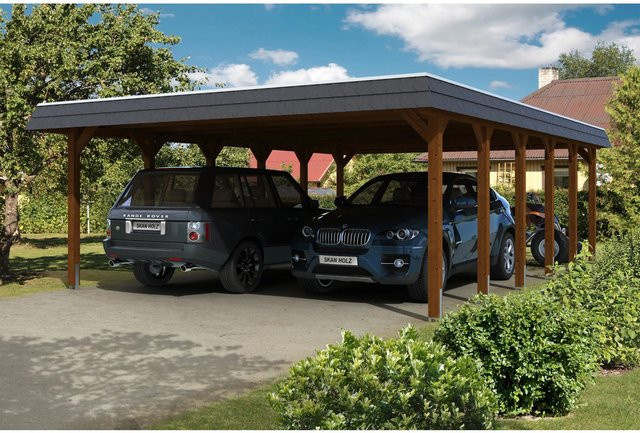 SKANHOLZ Carport Spessart mit EPDM Flachdach in Nussbaum Braun, B/T: 585 x 893 cm, Höhe: 250 cm - Bild 4