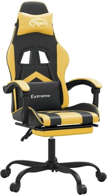 vidaXL Gaming-Stuhl Modell 4 in Schwarz und Gold mit Fußstütze, Kopfstütze und Armlehnen aus Kunstleder, drehbar und höhenverstellbar - Bild 1