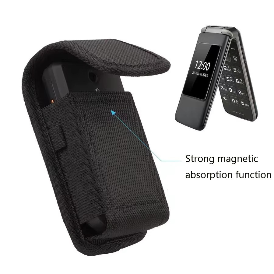 Telefon Holster aus Oxford-Tuch für Nokia 2760 und Nokia 2720 Flip sowie Alcatel Go Flip, Schwarz, mit Gürtelclip und Gürteltasche - Bild 2