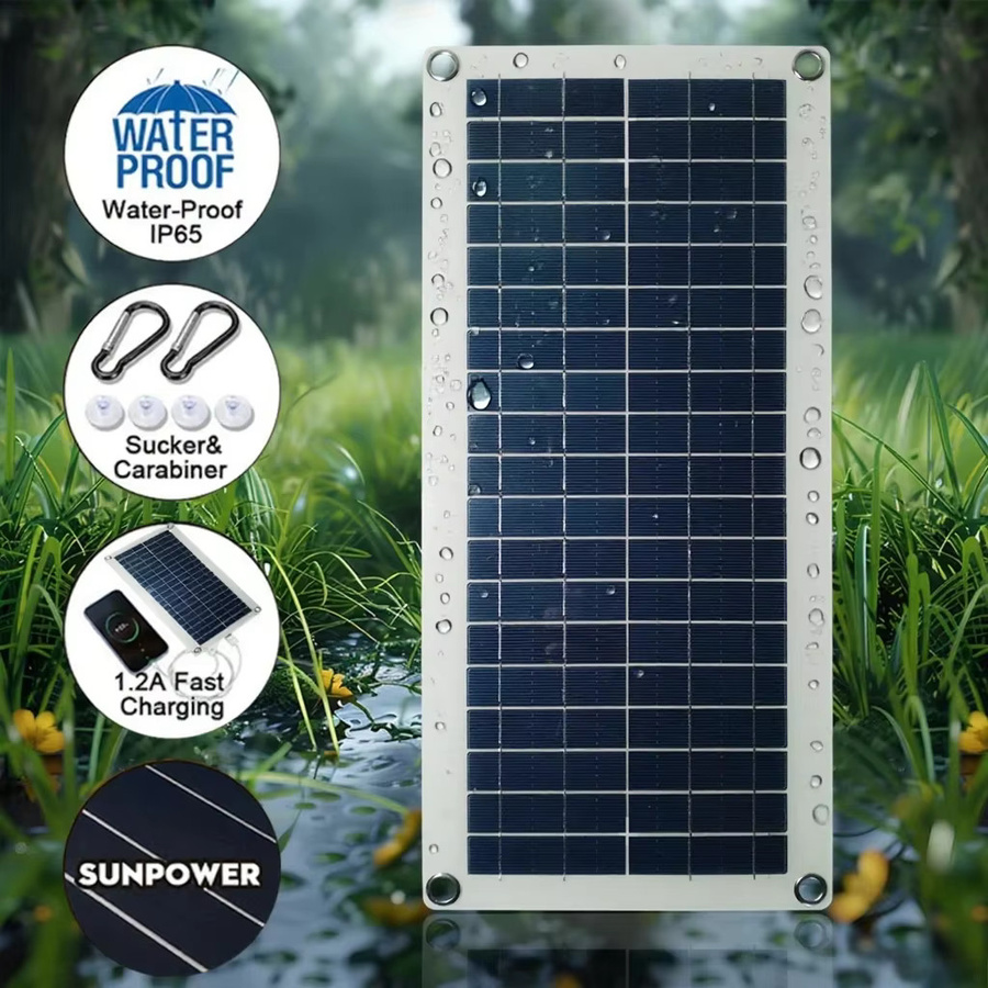 EESBAO Solarpanel-Ladegerät 35 W, 5 V, USB, wasserdicht und tragbar in Schwarz für Outdoor, Camping und Wohnmobil - Bild 2