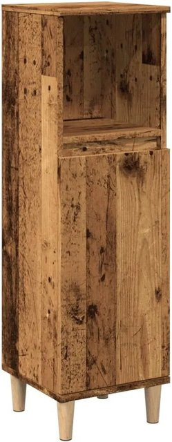 vidaXL Badschrank in Altholz-Optik aus Eukalyptus-Massivholz und Holzwerkstoff, Braun, B/T/H: 30 x 30 x 100 cm - Bild 1