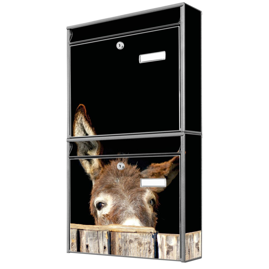 banjado Burg Wächter Doppelbriefkastenanlage in Silber, flexibel erweiterbar und personalisierbar mit Esel-Motiv, B/H/T: 64,5 x 36,2 x 10,0 cm - Bild 1