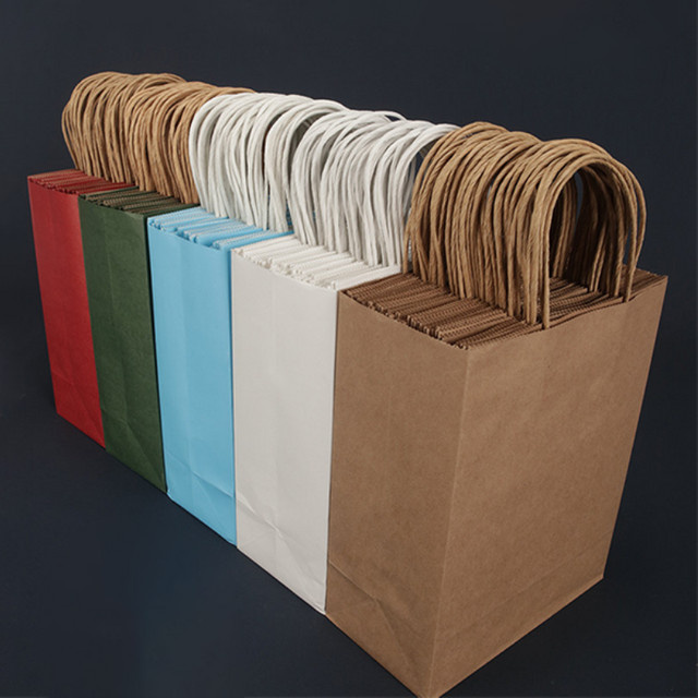 10er Packung Kraftpapiertüten mit Griffen in Gelb und Mehrfarbig für Bekleidung, Feiertage oder Hochzeitsgeschenke - Bild 1
