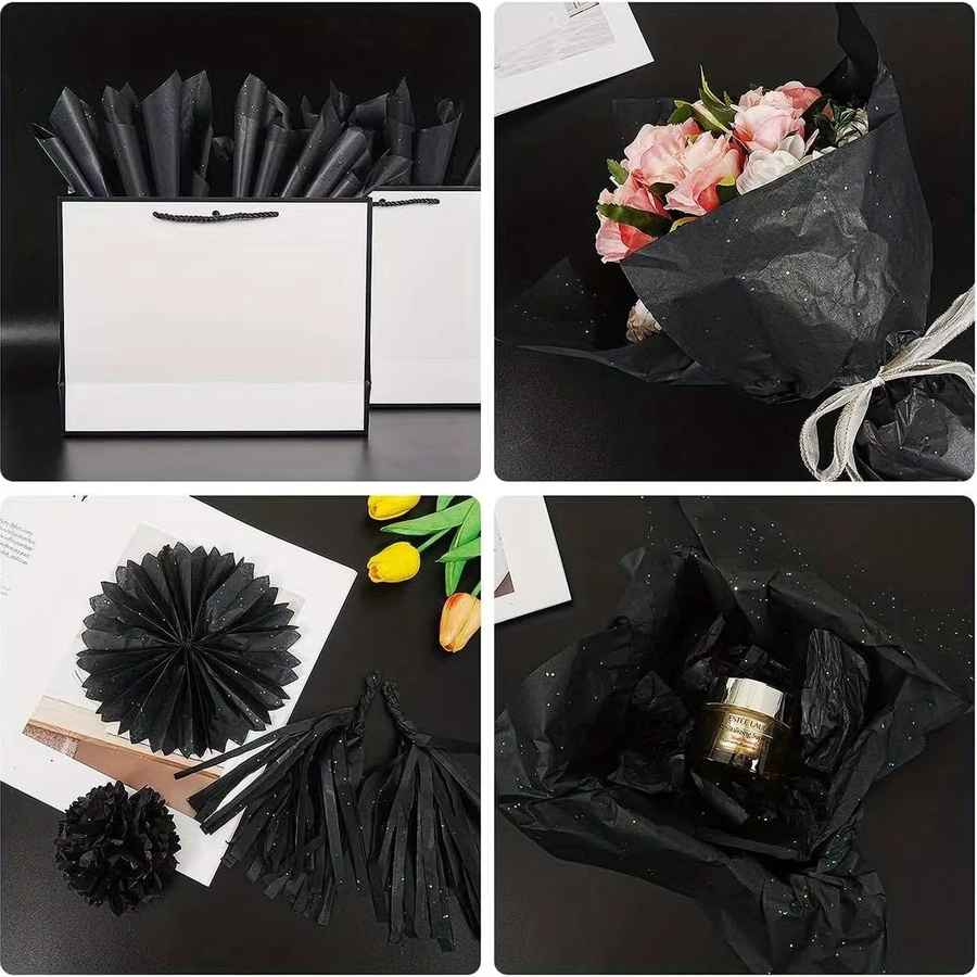 50 Blatt schwarzes Glitzer-Seidenpapier mit glänzenden Glitzerflecken als elegantes Bastelzubehör, B: 50,8 cm, H: 33 cm - Bild 4