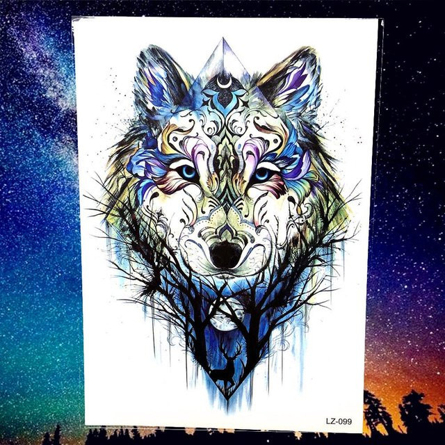 Rejaski Wolf Wald Temporäres Tattoo, Schwarz, Herren - Bild 1