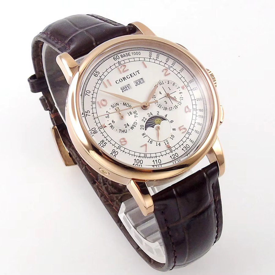 Corgeut Armbanduhr, Automatik, Edelstahl, Gold, Leder, 42 mm, Herren - Bild 3