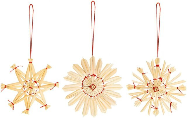 Rico Design Strohstern-Set in Natur-Rot, 9-teilig, Durchmesser: 6 cm - Bild 1