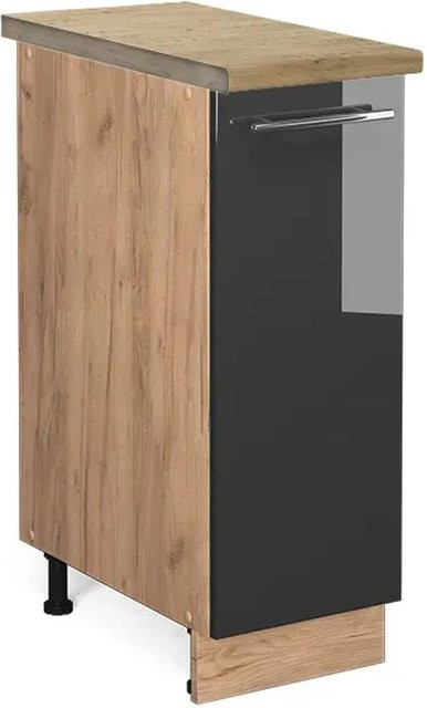 Vicco Apothekerschrank Fame-Line Anthrazit Hochglanz und Eiche mit Goldakzenten, Wandmontage, B/T/H: 30 x 20 x 82 cm - Bild 1