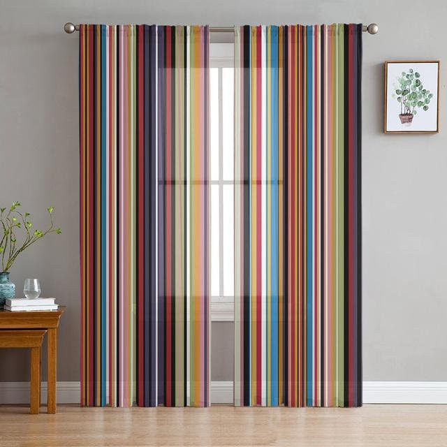 Moderne transparente Tüll-Vorhänge mit Regenbogen-Streifen in Multicolour, B: 300 cm, H: 250 cm - Bild 1