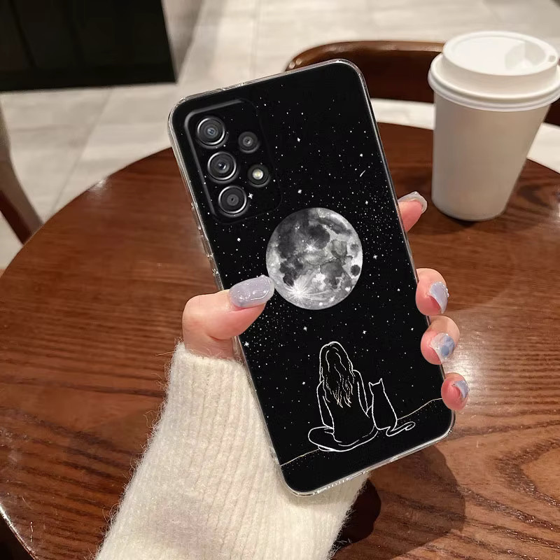 Transparente Handyhülle mit niedlicher Katzen-Linienkunst für Samsung Galaxy Modelle (A56, A57, A37, A55, A54, A36, A35, A26, A25, A17, A07, A52, A34, A73, A21s) in Schwarz - Bild 3