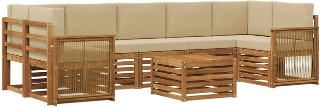 vidaXL Outdoor-Sofagarnitur aus Massivholz Akazie mit 8 Polsterteilen in Natur und Beige - Bild 1
