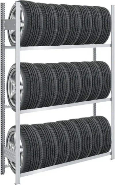 PROREGAL Tire Pro Reifenregal aus verzinktem Stahl, 3 Ebenen, H x B x T: 200 x 150 x 43 cm, Silber - Bild 1
