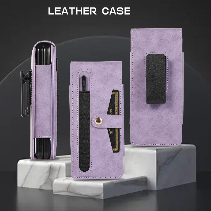 Stoßfeste Ledertasche mit Gürtelclip und S Pen Halterung für Samsung Galaxy Z Fold 5, Fold 4, Fold 3, Fold 2 5G in Lila von Bai Fen Bai-Digital 3C - Bild 1