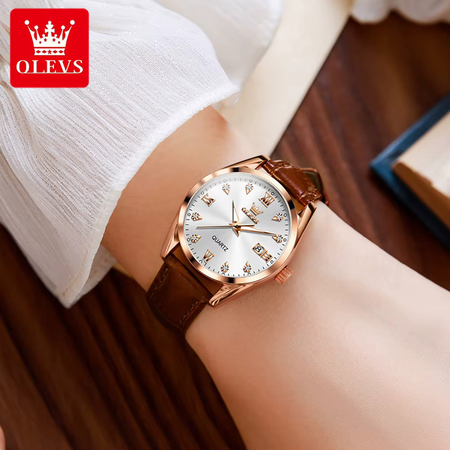 OLEVS Armbanduhr, Quarz, Lederarmband, Datum, Leuchtzeiger, Damen - Bild 3