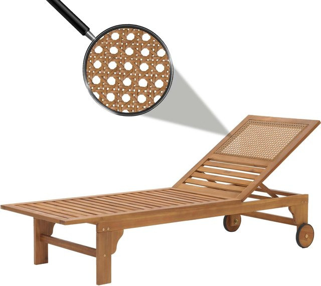 MCW Sonnenliege N48 aus Massiv-Holz Akazie und Poly-Rattan in Braun - Bild 1