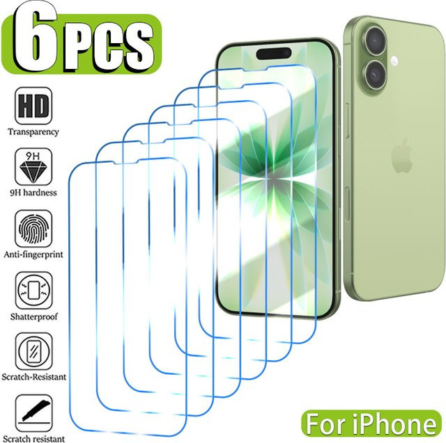 6er Set Displayschutzfolien aus gehärtetem Glas für Apple iPhone Modelle, transparent - Bild 1