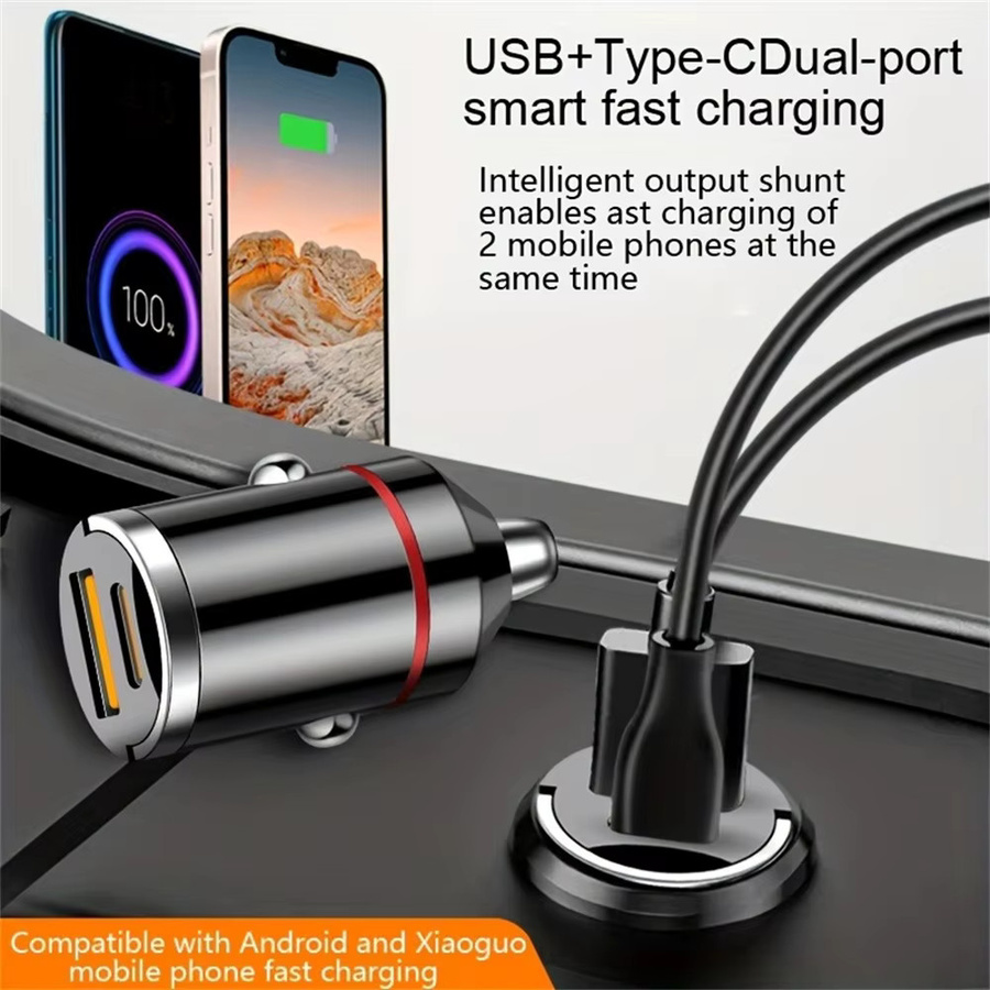 100W Dual Ports USB Auto Ladegerät mit USB-C Schnellladefunktion für iPhone, Xiaomi und Samsung als Adapter für den Zigarettenanzünder - Bild 2
