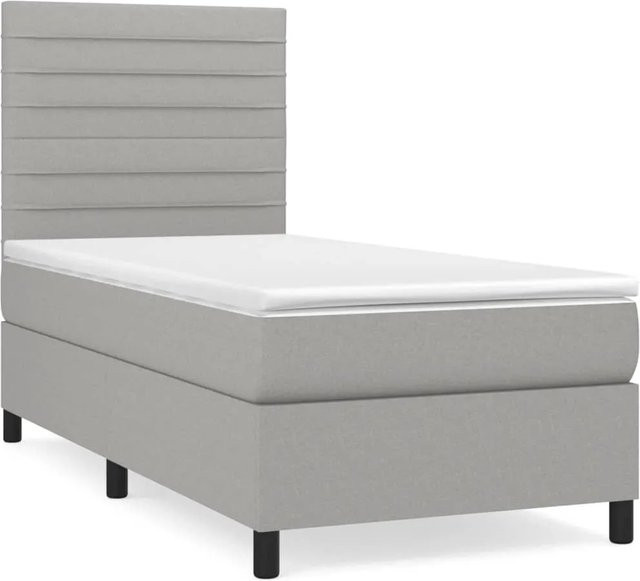 vidaXL Boxspringbett Hybrid mit Matratze und Taschenfederkern, Hellgrau, B/T/H: 90 x 200 x 128 cm - Bild 1