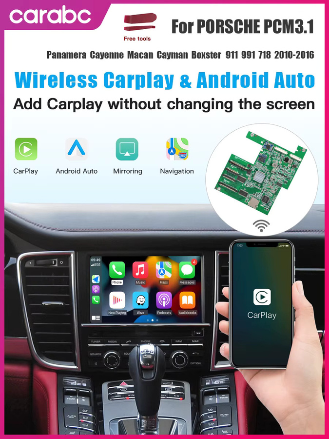 CARABC Drahtlose CarPlay und Android Auto Adapter für Porsche PCM3.1 Panamera Cayenne Cayman Macan Boxster 911 991 718 inklusive Rückfahrkamera, Schwarz - Bild 5